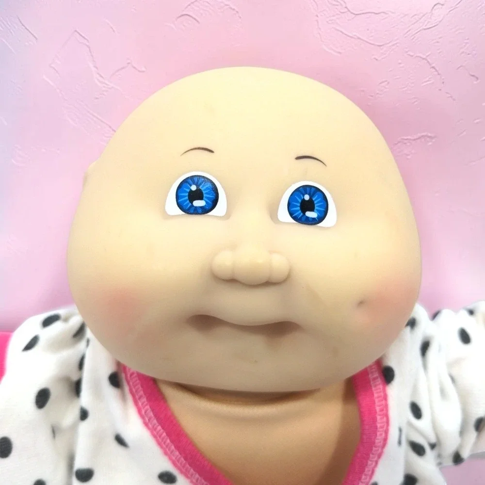 VTG 80s Cabbage Patch Kids Preemie Doll Bald Blue Eyes Polka Dot Onesie CPK 1984